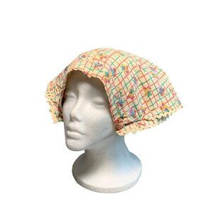 Vintage Floral Womens Bonnet with Buttons & Ric-Rac Trim